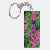 Tropische bloemen en planten op zwart sleutelhanger (Voorkant Links)