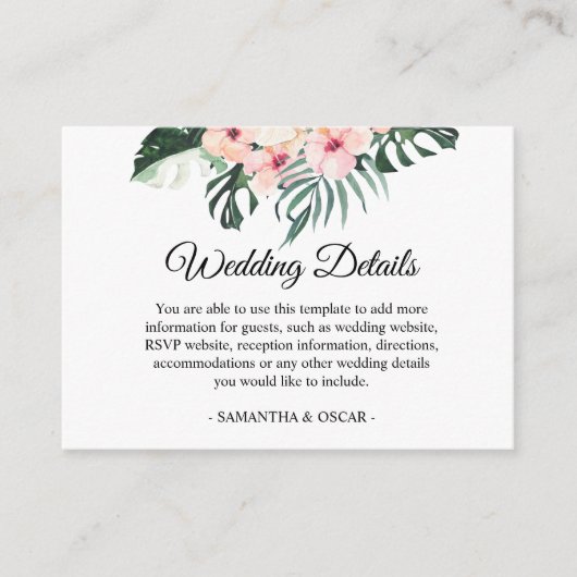 Tropische bloemen en roze flamingo Beauty Informatiekaartje (Voorkant)