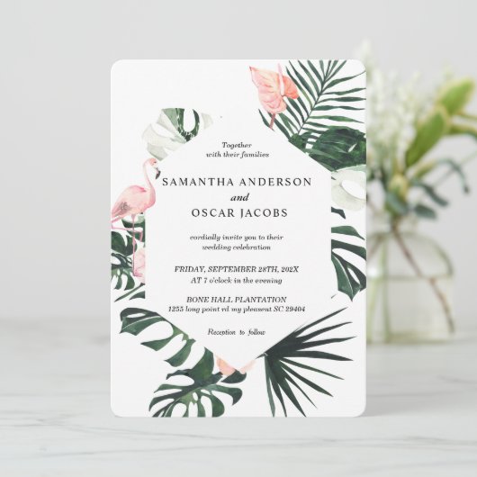 Tropische bloemen en roze flamingo Beauty Kaart (Staand voorkant)