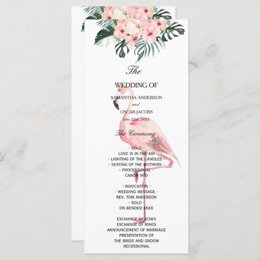 Tropische bloemen en roze flamingo Beauty Menu (Voorkant / Achterkant)