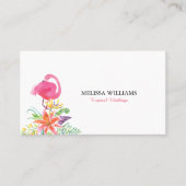 Tropische bloemen en roze flamingo weddingplanner visitekaartje (Voorkant)