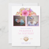 Tropische bloemen en schelpen Eerste verjaardag Kaart (Voorkant)