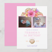 Tropische bloemen en schelpen Eerste verjaardag Kaart (Voorkant / Achterkant)