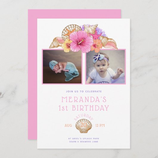 Tropische bloemen en schelpen Eerste verjaardag Kaart (Voorkant / Achterkant)