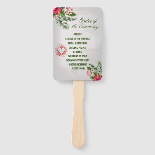 Tropische bloemen en springbonnen die handvaten tr handwaaier (Voorkant)