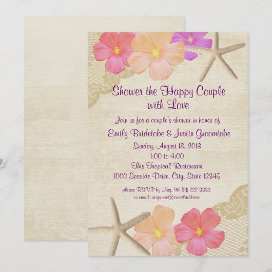 Tropische bloemen en Starfish paar douche Kaart (Voorkant / Achterkant)