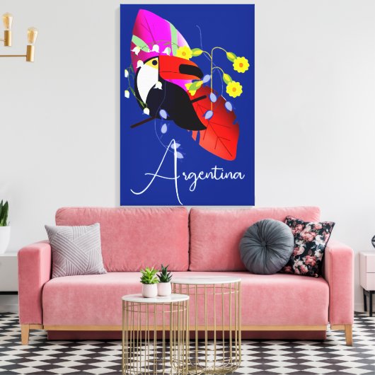 Tropische bloemen en Toucan Canvas Afdruk (Insitu (Woonkamer))