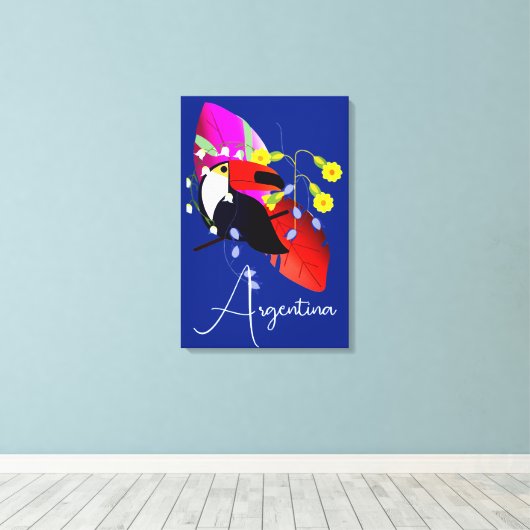 Tropische bloemen en Toucan Canvas Afdruk (Insitu (Houten vloer))