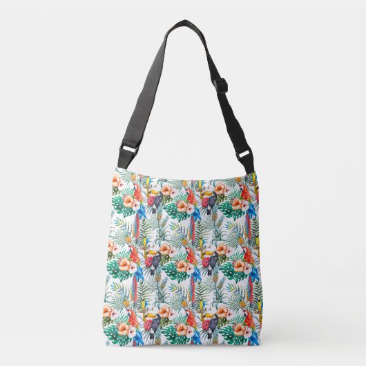 Tropische bloemen en Toucan Crossbody Tas (Voorkant)