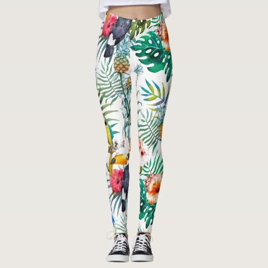 Tropische bloemen en Toucan Leggings (Voorkant)