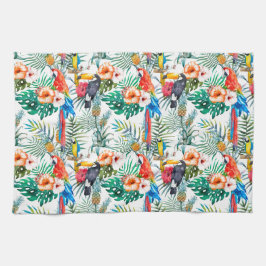 Tropische bloemen en Toucan Theedoek