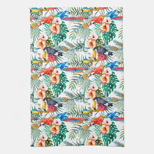 Tropische bloemen en Toucan Theedoek (Verticaal)