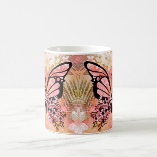 Tropische bloemen en vlinderkunst - Levendige bloe Koffiemok (Center)