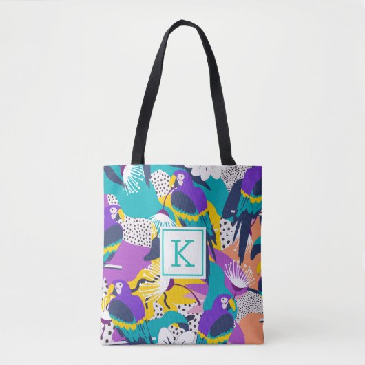 Tropische bloemen en vogelcollage tote bag (Voorkant)
