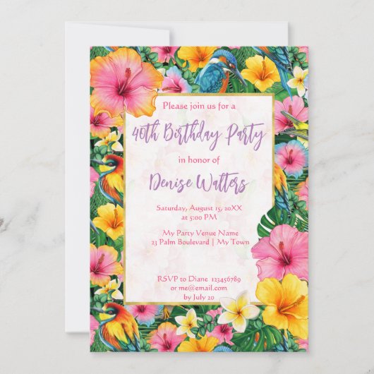 Tropische bloemen en vogels heldere kleuren verjaa kaart (Voorkant)