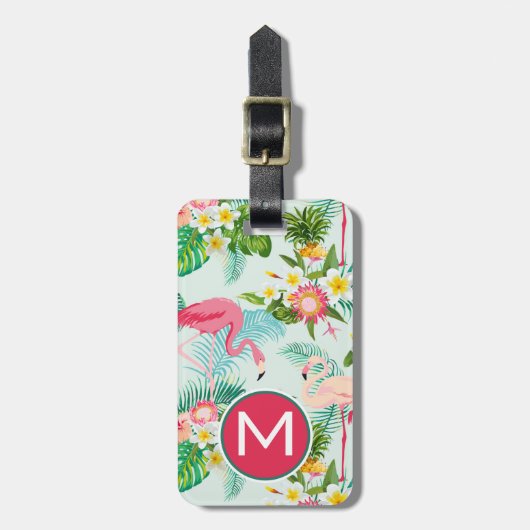  tropische bloemen en vogels | Monogram Bagagelabel (Voorkant verticaal)
