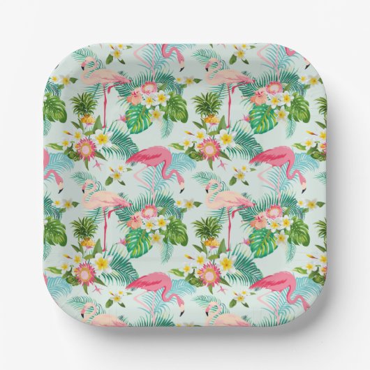 Tropische bloemen en vogels papieren bordje (Voorkant)