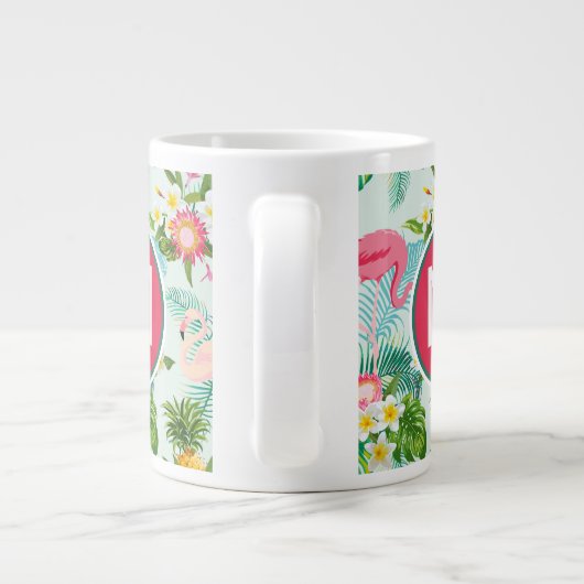 Tropische bloemen en vogels | Voeg je Initiaal toe Grote Koffiekop (Achterkant)