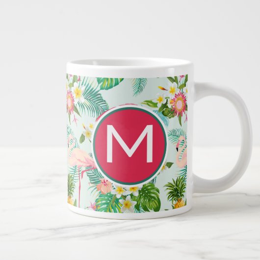 Tropische bloemen en vogels | Voeg je Initiaal toe Grote Koffiekop (Rechts)