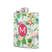 Tropische bloemen en vogels | Voeg je Initiaal toe Heupfles (Links)