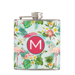 Tropische bloemen en vogels   Voeg je Initiaal toe Heupfles