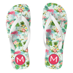 Tropische bloemen en vogels Voeg je Initiaal toe Teenslippers