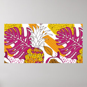 Tropische bloemen en vruchten, heldere exotische d poster