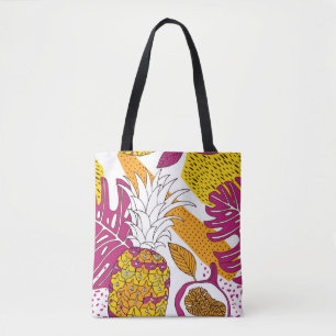 Tropische bloemen en vruchten, heldere exotische d tote bag
