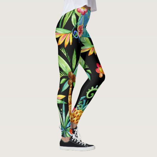 Tropische Bloemen Exotische Zwarte Leggings (Rechts)