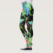 Tropische Bloemen Exotische Zwarte Leggings (Links)