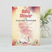 Tropische Bloemen & Flamingo Aangepaste Baby Borre Kaart (Staand voorkant)