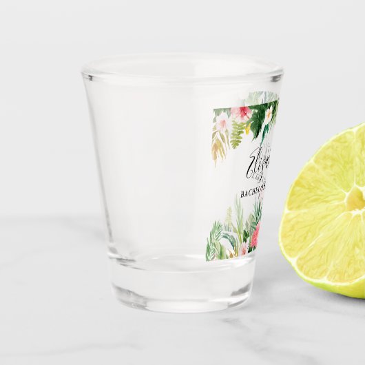 Tropische Bloemen Flamingo Bachelorette Party Shot Glas (Links)