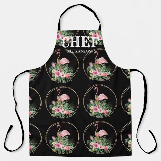 Tropische bloemen Flamingo Gold Lijst Chef Monogra Schort (Voorkant)