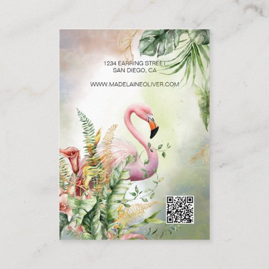 Tropische Bloemen Flamingo QR Code Display Visitekaartje (Achterkant)