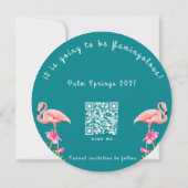 Tropische Bloemen Flamingo Vet Roze Groene Bruilof Save The Date (Achterkant)