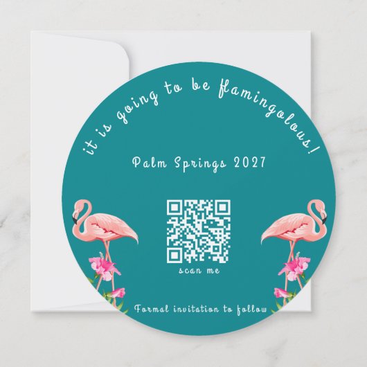 Tropische Bloemen Flamingo Vet Roze Groene Bruilof Save The Date (Achterkant)