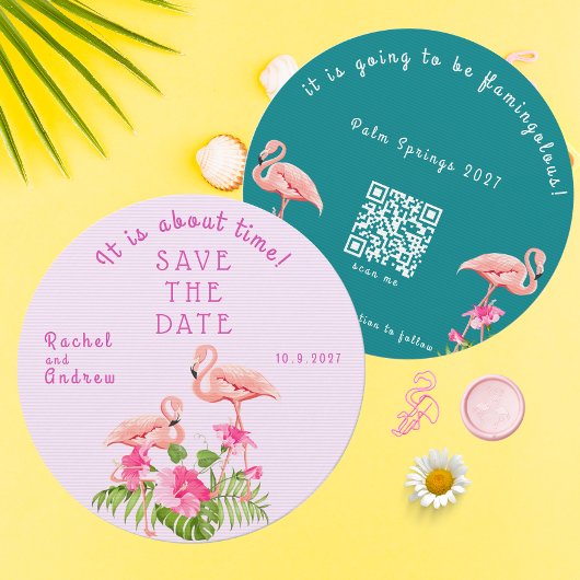 Tropische Bloemen Flamingo Vet Roze Groene Bruilof Save The Date