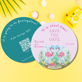 Tropische Bloemen Flamingo Vet Roze Groene Bruilof Save The Date