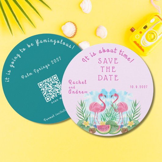 Tropische Bloemen Flamingo Vet Roze Groene Bruilof Save The Date