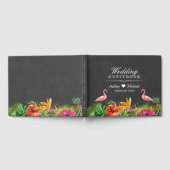 Tropische Bloemen Flamingo's Krijtbord Huwelijk Gastenboek (Volledig)