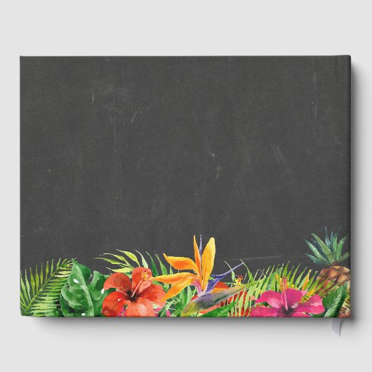 Tropische Bloemen Flamingo's Krijtbord Huwelijk Gastenboek (Achterkant)