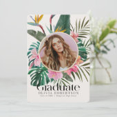 Tropische Bloemen Foto Afstuderen Aankondiging (Staand voorkant)