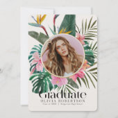 Tropische Bloemen Foto Afstuderen Aankondiging (Voorkant)