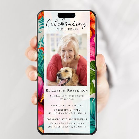 Tropische Bloemen Foto Begrafenis Digitale Eviet Kaart