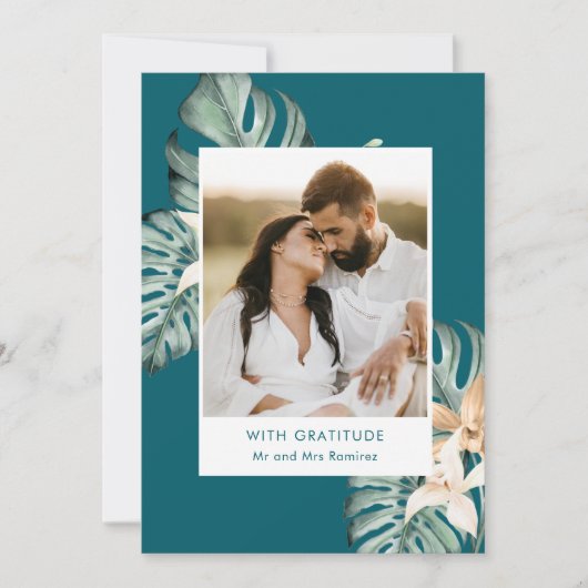 Tropische Bloemen Foto Bruiloft Dank u Bedankkaart (Voorkant)