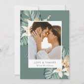 Tropische Bloemen Foto Bruiloft Dank u Bedankkaart (Voorkant)