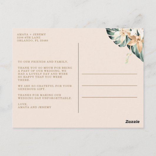 Tropische Bloemen Foto Bruiloft Dank u Briefkaart (Achterkant)