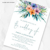 Tropische Bloemen Foto QR Code Blauwgroen bruiloft Kaart