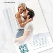 Tropische Bloemen Foto QR Code Blauwgroen bruiloft Kaart