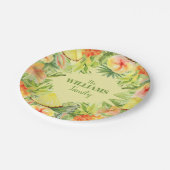 Tropische bloemen fruitgroen papieren bordje (Gekanteld)